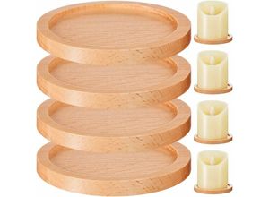 9024309004027 - Zonon 4er Pack Holz Kerzenhalter Holz Kerzenteller für Kerzen mit Durchmesser von 8 cm Taufe Kommunion Hochzeit Küche Durchmesser Dekotablett Kerze