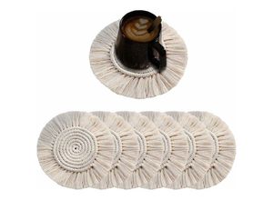 9024309004096 - Untersetzer 6Pcs Cotton Coaster Böhmische Untersetzer Rund Getränkeuntersetzer Makramee Glasuntersetzer Glascoaster für Trinkgläser Tassen Tisch