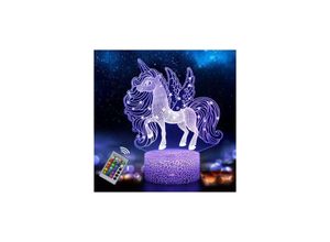 9024309012046 - Eting - Veilleuse Licorne pour enfants et Bébé Rechargeable Lampe Illusion 3D 16 Couleurs CChangeantes avec Télécommande Cadeau Danniversaire et