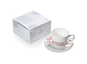 9025800320005 - Pur Geflammt Rot Teetasse Maxima mit Unterteller - Gmundner Keramik