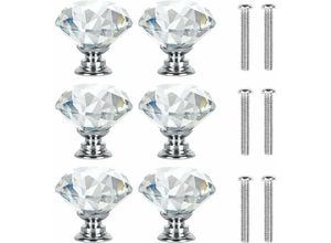 9045698754843 - 6 Pièces Bouton de Porte Cristal Bouton de Meuble Poignées de Diamant Base en Argent Poignet de Tiroir avec Vis Boutons de Portes pour Placards