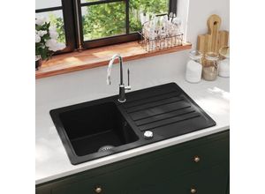 9048368667795 - Maisonchic - Küchenspüle Granitspüle Spülen mit 1 Becken Spülbecken mit Abtropffläche Reversibel Schwarz DE42827 - Schwarz