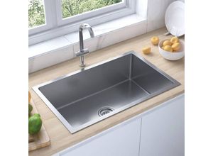 9048368667917 - Küchenspüle Handgemachte Einbauspüle Spülen mit 1 Becken Spülbecken Edelstahl DE34154 - Silber