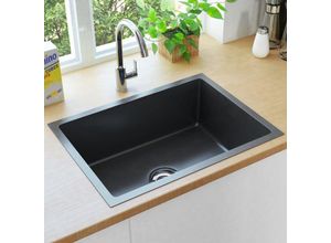 9048368668006 - Maisonchic - Küchenspüle Handgemachte Einbauspüle Spülen mit 1 Becken Spülbecken mit Sieb Schwarz Edelstahl DE82076 - Schwarz