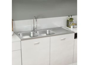 9048368668457 - Maisonchic - Küchenspüle Spülen mit 2 Becken Spülbecken mit Doppelbecken Silbern 1200x500x155 mm Edelstahl DE56517 - Silber