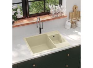 9048368668464 - Maisonchic - Küchenspüle Spülen mit 2 Becken Spülbecken mit Überlauf Doppelbecken Beige Granit DE17254 - Beige