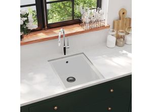 9048368668549 - Maisonchic - Küchenspüle Spülen mit 1 Becken Spülbecken mit Überlauf Weiß Granit DE62410 - Weiß