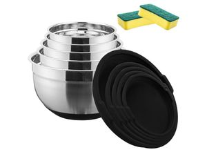 9051291164521 - SWANEW 5-tlg Edelstahl Rührschüssel mit Deckel Set Rührschüsseln Salatschüssel Set Servierschüssel 16-24cm 15-5L - Silber