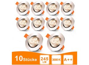 9051291731648 - 10er led Einbaustrahler Deckeneinbauleuchte Set Einbauleuchte Deckenleuchte Einbauspot Deckenspot 245LM Strahler Warmweiß 3W - Warmweiß - Hengda