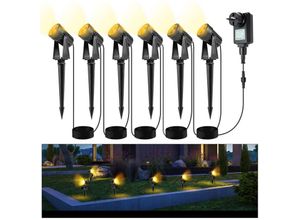 9051292115331 - Swanew - led Gartenstrahler mit Erdspieß 6er Set Gartenleuchte Gartenbeleuchtung mit Stecker Wasserdicht IP65 Warmweiß - Warmweiß