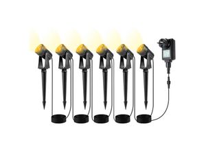 9051292115355 - Swanew - 6tlg led Gartenstrahler mit Erdspieß Außenstrahler Gartenbeleuchtung mit Stecker Wasserdicht IP65 Warmweiß - Warmweiß