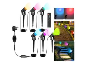 9051292115362 - Hengda - swanew 6tlg led Gartenstrahler mit Erdspieß Außenstrahler Gartenbeleuchtung mit Stecker Wasserdicht IP65 rgb