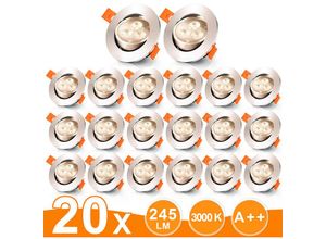 9051292116345 - 20er led Einbaustrahler Deckeneinbauleuchte Set Einbauleuchte Deckenleuchte Einbauspot Deckenspot 245LM Strahler Warmweiß 3W - Swanew