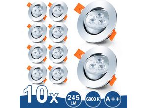 9051292161222 - Tolletour - 10er led Einbaustrahler Deckeneinbauleuchte Set Einbauleuchte Deckenleuchte Einbauspot Deckenspot IP20 245LM Spots Kaltweiß 3W - Warmweiß