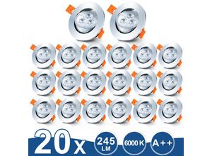 9051292161239 - Tolletour - 20er led Einbaustrahler Deckeneinbauleuchte Set Einbauleuchte Deckenleuchte Einbauspot Deckenspot IP20 245LM Spots Kaltweiß 3W - Kaltweiß