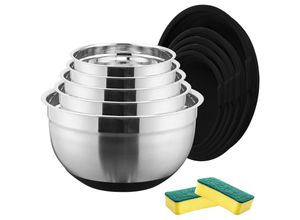 9051292168931 - Edelstahl 5-tlg Rührschüssel mit Deckel Set Rührschüsseln Salatschüssel Set Servierschüssel 16-24cm 15-5L - Silber - Tolletour