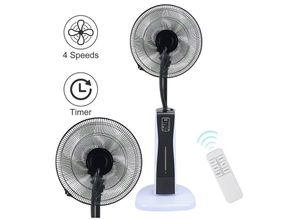 9051292203380 - Tolletour - Standventilator mit 2 Liter Wasserzerstäuber 3 Modi Nebelfunktion Ventilator Lüfter Verstellbarer Neigungswinkel Stahl Schwarz Höhe 127 cm