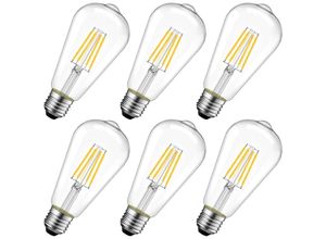 9057645597533 - Aougo - 8W LED-Glühlampe E27 ST64 Edison-Glühbirne entspricht 60W Glühlampe 2700K Warmweiß 6er-Pack [Energieklasse e]