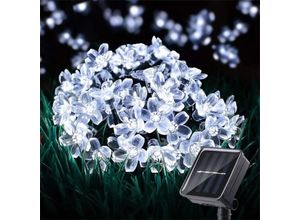 9057645598394 - Jusch - Solar-Lichterkette Kirschblüten-Fee 7 m 50 LEDs 8 Modi Garten Weihnachten Terrasse Innendekoration kühles Weiß