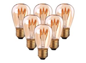 9057645599728 - Jusch - Set mit 6 LED-Glühbirnen im Vintage-Stil E27 Spiralfilament ST45 S14 3 w bernsteinfarbenes Licht nicht dimmbar 2200 k sehr warmweiß