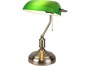 9070514285706 - Grüne Banker-Lampe – Vintage-Retro-Nachttischlampe – Notar Anwalt Bibliothek – E27-Sockel – Opalglas – Kettenschalter – 38 cm – Bronzesockel