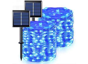 9070514286772 - 2er-Pack blaue Solarleuchten wasserdicht mit 8 Modi Kupferdraht für Hof Terrasse Garten Baum Party Hochzeit Weihnachtsdekoration 7 Meter 50