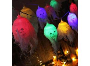 9078382000254 - Skelett-Halloween-Lichtdekorationen 20 LEDs weiße Gaze-Schädel-Lichterketten für Halloween drinnen und draußen Zuhause Feiertagsparty-Dekoration