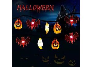 9078382000278 - RHAFAYRE Halloween-LED-Lichterkette 10 Fuß 20 LEDs batteriebetrieben orangefarbene Kürbisse Fledermäuse weiße Geister für