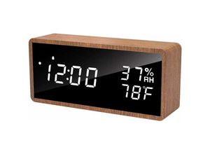 9078382023994 - Rhafayre - Elektronischer Wecker Digitaler Wecker aus Holz mit 3 Alarmeinstellungen USB-betriebene Digitaluhr mit Zeit- Temperatur- und