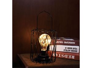 9078382026803 - Retro Eisenlaterne Nachttischlampe led Lampe Moderne Eisenkorb Nachttischlampe Schreibtischlampe Schwarz - Minkurow