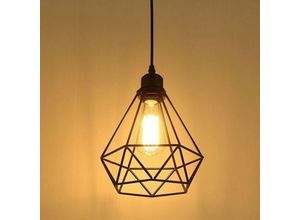 9078382032378 - MINKUROW Industrie Pendelleuchte Retro Kronleuchter Deckenleuchte Vintage Schwarz Lampenkäfig Deckenbeleuchtung Metallschirm für Restaurant