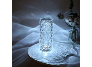 9078382034822 - Diamant-Kristall-Tischlampe wiederaufladbar über usb Touch-Control-Nachttischlampe 3 Beleuchtungsfarben einstellbare Helligkeit kristallrosa