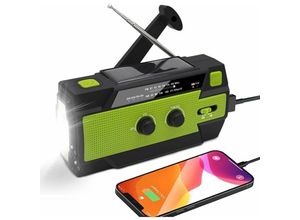 9078382053311 - Solar Am FM Noaa Radio Handkurbel Radio Tragbares usb Wiederaufladbares Notfall Radio mit 4000 mAh Power Bank led Taschenlampe (Grün) - Minkurow