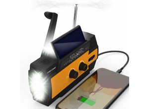 9078382053328 - Solar Am FM Noaa Radio Handkurbel Radio Tragbares usb Wiederaufladbares Notfall Radio mit 4000 mAh Power Bank led Taschenlampe (Orange) - Minkurow