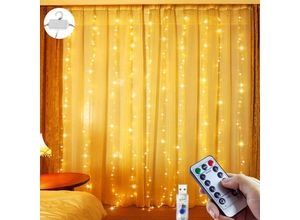 9078382057173 - Minkurow - Lichtervorhang 3x2m 200 LEDs Lichtervorhang 8 Beleuchtungsmodi mit Fernbedienung und Timer usb Lichtervorhang Fensterdeko Weihnachten