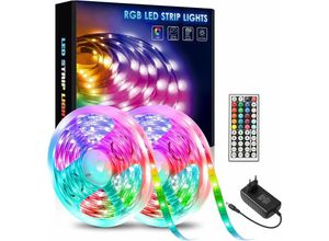 9078382077089 - Minkurow - LED-Streifen 20 m (10 mx2) RGB-LED-Streifen Mehrfarbiger flexibler Lichtstreifen mit 44-Tasten-Fernbedienung Synchronisierung mit Musik