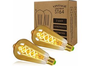 9078382079212 - Vintage Edison Glühbirne E27 St64 4W Led Spirale Glühlampe Antik Warmweiß für Cafe Home Bar - 2 Stück - Minkurow