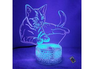 9078382091832 - Minkurow - 3D Katze Nachtlicht 16 Farbwechsel usb Fernbedienung Touch Schalter Dekorative Lampe Optische Täuschung Lampe Led Tisch Schreibtischlampe