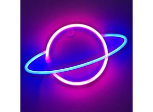 9078382091955 - Minkurow - Led Planet Neon Light Universe Shape Ornaments Red Mesh Dekoration Nachtlicht (Blau und Rosa)