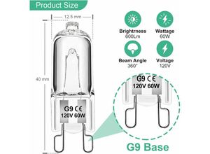 9078382098732 - Minkurow - G9 Halogenbirnen 2 Pin G9 Birne jcd Typ 60 w 120 v T4 Bi-Pin Xenon Kleine Glühbirne Für Mikrowelle Dunstabzugshaube Badezimmer Glühbirnen