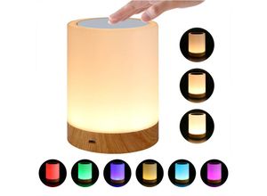 9078382099753 - Minkurow - Led Bunte Kreative Holzmaserung Wiederaufladbare Nachtlicht Nachttischlampe Atmosphäre Lampe Touch Klopflampe