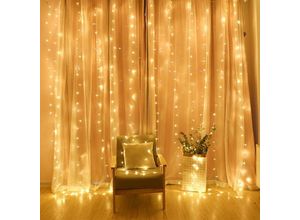 9078382100299 - Vorhang-Lichterketten 300 LEDs 3 x 3 m warmweiße Lichterkette mit 8 Beleuchtungsmodi wasserdichte Lichter für Schlafzimmer Weihnachtsfeier