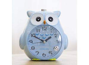 9078382108592 - Baby Kids Cartoon Owl Silent Sweep Wecker mit Lied Wecker für Schlafzimmer Nachttisch mit NachtlichtBlau - Minkurow