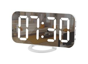 9078382109025 - Digitaler Wecker LED-Spiegeluhr Snooze Dimmbares Nachtlicht 2 USB-Ladeanschlüsse Desktop-Wecker für Schlafzimmerdekoration (Weiß-Weiß) - Minkurow