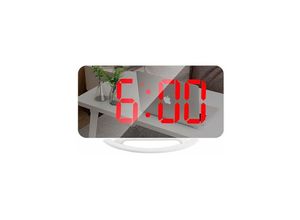 9078382109032 - Digitaler Wecker LED-Spiegeluhr Snooze Dimmbares Nachtlicht 2 USB-Ladeanschlüsse Desktop-Wecker für Schlafzimmerdekoration (Weiß Rot) - Minkurow