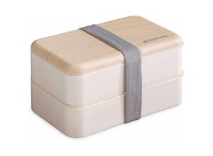 9078382123410 - Lunchbox Lunchbox mit 2-lagigem Besteck japanisches Bento für Kinder oder Erwachsene für Schule oder Arbeit mit Messergabel (Weiß) - Minkurow