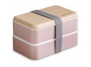 9078382123427 - Lunchbox Lunchbox mit 2-lagigem Besteck japanische Bento-Box für Kinder oder Erwachsene für Schule oder Arbeit mit Messergabel (Rosa) - Minkurow