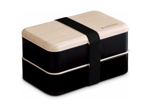 9078382123434 - Lunchbox 2-lagige Besteck-Lunchbox japanisches Bento für Kinder oder Erwachsene für Schule oder Arbeit mit Messergabel (Schwarz) - Minkurow