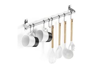 9078382181601 - Lycxames - Küchenutensilienhalter Edelstahl-Utensilien-Hängeregal wandmontierte Küchenutensilienstange mit 6 Haken für Badezimmer 40 cm ohne Bohren