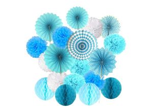 9078382284609 - Lycxames - Party-Dekorationszubehör 19 Stück Papier-Pompons Blumen Ballfächer Dreiecksbanner Papierfächer und Girlanden Geburtstagsparty